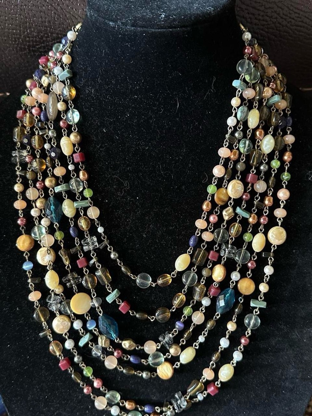 Vintage multi layer and bead necklace with real stones.